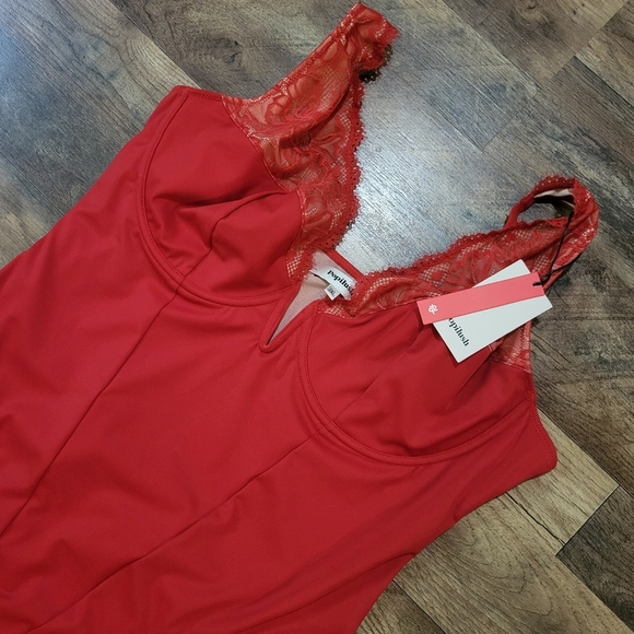 Popilush Red Lace V Neck Corset Shapewear Tummy Control Bodysuit Size 3XL - Picture 6 of 11